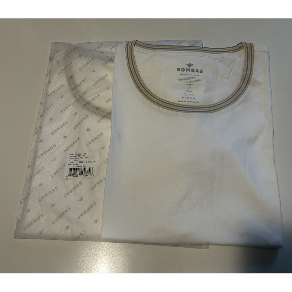 Women's Pima Cotton Crew Neck T-Shirt White NEW XL Bombas Lot Of 2